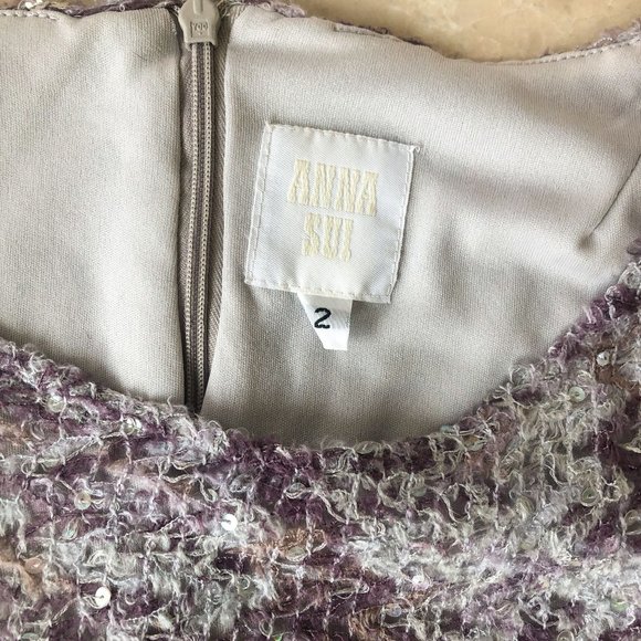 Mint boho chic ANNA SUI Fall Winter 90s knee length lavender purple dress fringe - Picture 7 of 7